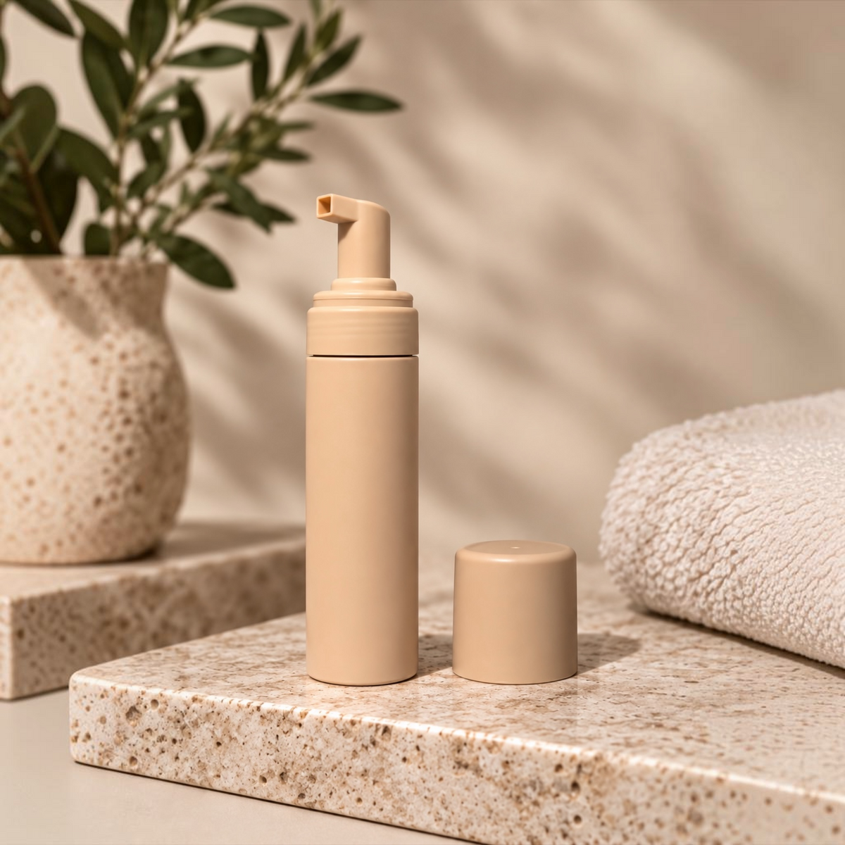 200mL Matte Beige Foaming Pump Bottles – Premium Cosmetic & Mousse Packaging